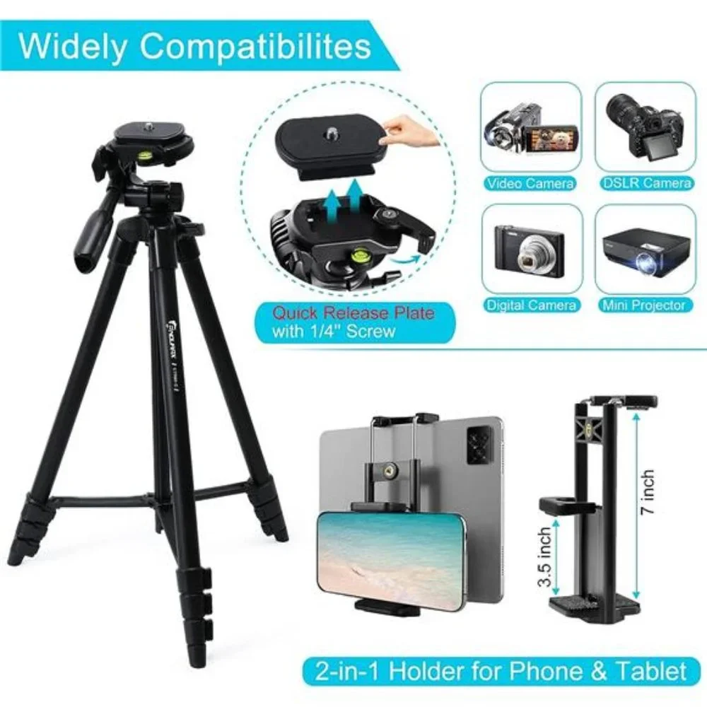 60'' Camera Tripod Camera Stand for Canon Rebel Eos Nikon DSLR, Travel Tripods